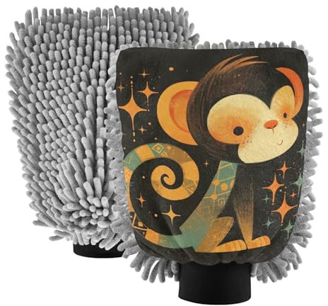 Yoogain Simple Art Monkey Mikrofaser-Waschhandschuh, kratzfrei, Waschhandschuh für Autos, Reinigungshandschuh, Schwarz