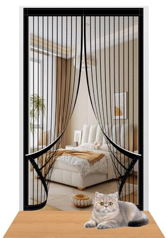 Moustiquaire Porte Fenetre Magnetique 90 x 213 cm Maille Ultra Fine Moustiquaire Fenêtre Magnetique Sans Perçage Installation Facile pour La Plupart Les Types de Fenêtres Ou Porte, Noir