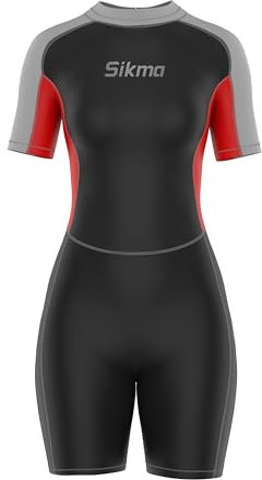 Sikma Women's Wetsuit 3mm Neoprene Surfing Diving Suit Short Sleeves Back Zip Flexible and Comfortable Perfect for Swimming, Scuba Diving, Snorkeling (Black/Grey, X-Large)