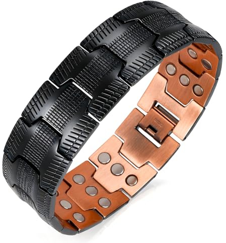 TDEXI Kupfer Magnetarmband Herren Verstellbar mit Geschenkbox | Aus 99,99% massivem Reinkupfer gefertigt. Magneten mit 3800 Gauss, größenverstellbar, inklusive Geschenkbox.