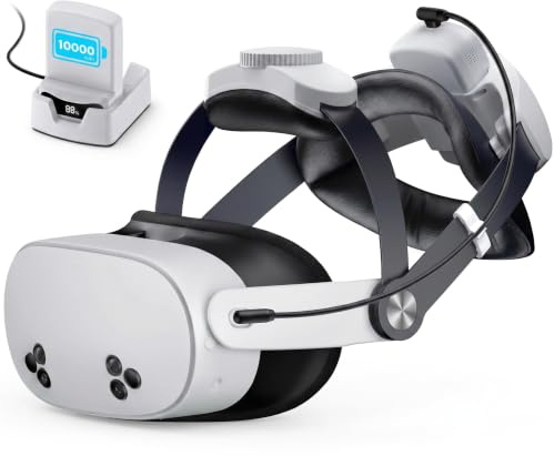 Elegamefy Headstrap für Meta Quest 3/3s/Quest 2 mit 20000mAh Akku & Ladestation - Wechselbare & Verlängerte Spielzei 10 Stunden, Verstellbares Dual-Knob