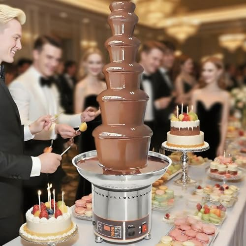 vnmudzeo Fontana di Cioccolato Professionale, Acciaio Inossidabile 304, Controllo Digitale della Temperatura, Intervallo 0-302 °F, Macchina per Fonduta A 4-7 Livelli per Cioccolato 6Layers