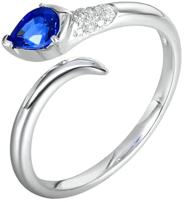 Lirzxin Damen Ring Weißgold 750 18K, Verlobungsring Frauen Offen Design 0.5ct Tropfenform Labor Erstellt Blauer Saphir und Moissanit Ehering Verlobungsring Weißgold Größe 67 (21.3)