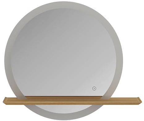 GoodHome Miroir Salle de Bains LED Rond Avela avec Tablette en Bois