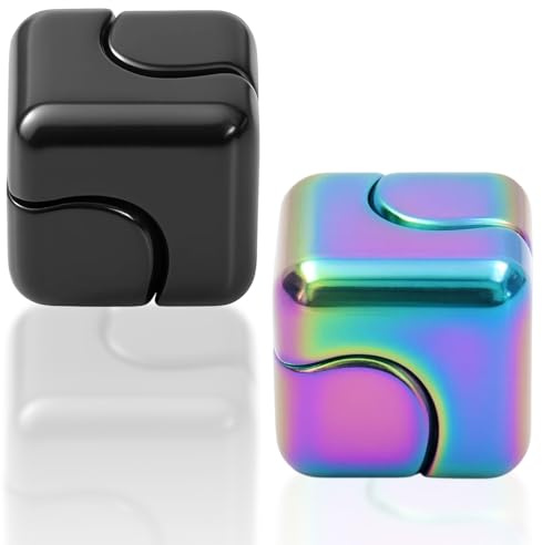 Fidget Cube, 2 Stück 2-in-1 Metall Fidget Spinner, Fidget Würfel, Spinner für Stressabbau, Cooles Mini Gadget Spielzeug zum Stressabbau, 3x3x3 cm (Sieben Farben und Schwarz)
