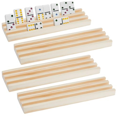 DICOSMETIC 4Pcs Pine Wood Domino Holders Mexican Train Dominoes Trays 25.6x6.9x1.8cm Domino Tiles Holders for Mexican Train Rummy Chickenfoot, Dominoes NOT Included