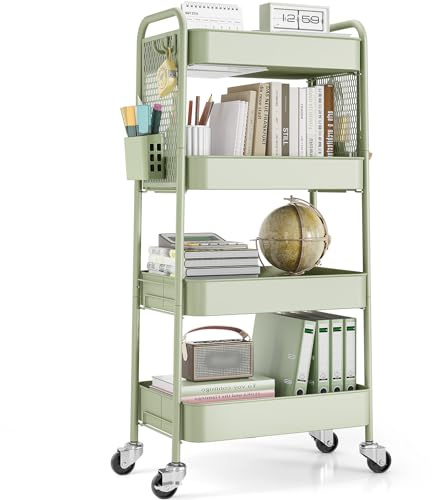 Urackify 4 Ebenen Aufbewahrungswagen, Grün | DIY-Stecktafeln, Körbe, Haken, Küche, Bad, Büro, Klassenzimmer