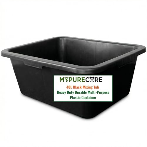 MYPURECORE Black Mixing Tub – Heavy Duty Rectangular Utility Tub for Mortar, Plaster, Gardening, Storage & DIY – Durable Multi-Purpose Plastic Container (40L Tub)