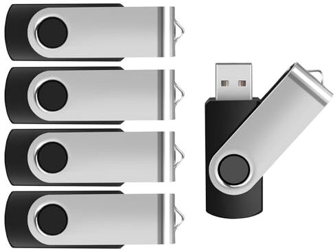 jjiqichimao 5 Pack 16GB Black Swivel USB Flash Drive, USB 2.0 Thumb Drive | 360° swivel protects the connector for school, office and travel use; memory stick, usb stick, usb flash drive for storage.