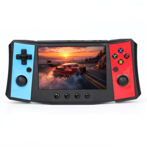 Handheld Retro Game Console, 4.5 Inch IPS Screen Portable Gaming System with 128GB TF Card, Dual 3D Joysticks, RGB Light Rings, 4000mAh Rechargeable Battery, Linux System, USB-C, Black/Red/Blue