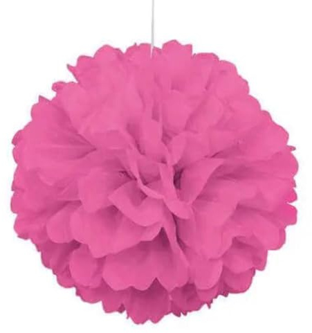 Hot Pink Hanging Paper Tissue Pompom (40cm) 1 Piece - Vibrant Solid Color Party Decoration for Birthdays, Weddings, Baby Showers, and Events