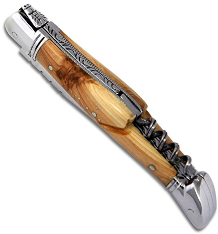 Laguiole cuchillo de bolsillo con mango de madera de enebro y refuerzos de acero inoxidable 12 cm fabricado en Francia