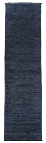RugVista, Handloom Fringes, Teppich, Mittelflor, 80 x 300 cm, Läufer, Wolle, Flur, Schlafzimmer, Küche, Wohnzimmer, Dunkelblau, Dunkelblau