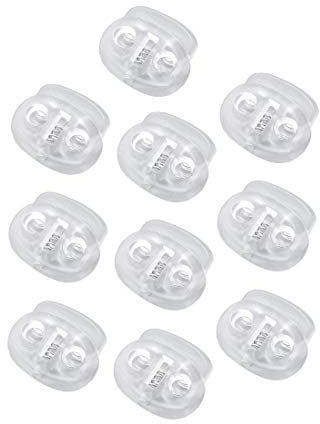 Schwarze Kunststoff-Doppelloch-Federschnur-Enden, Stopper, Knebelknöpfe, groß (30 Stück, transparent)