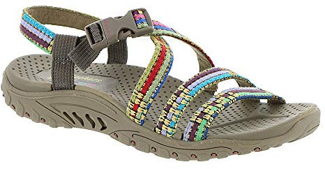 Skechers Femme Reggae-Sew Me-Boho Woven Strappy Slingback Sandale, Taupe Multi, 40 EU