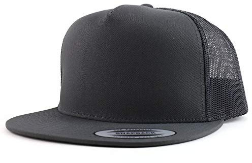 Trendy Apparel Shop Flexfit Oversize XXL Structured Blank 5 Panel Flatbill Snapback Mesh Cap, Dunkelgrau, XX-Large