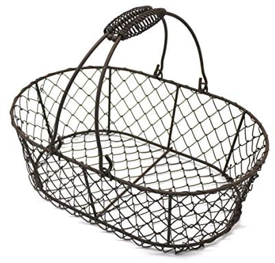 CVHOMEDECO. Cesta ovalada de alambre para huevos Cesta de alambre para frutas con asa Primitives Cesta de almacenaje estilo vintage. Oxidado, 27,9 x 18,4 x H 8,9 cm