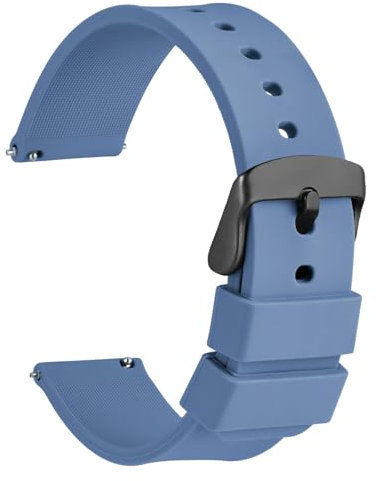 WOCCI 22mm Silicone Watch Strap, Quick Release Rubber Replacement Band with Black Stainless Steel Buckle (Blue-grey)