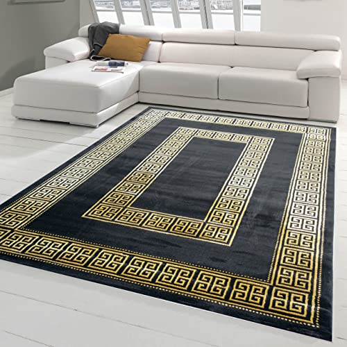 Teppich-Traum klassischer Wohnzimmerteppich in edlem Design mit Bordüre in schwarz Gold, Größe 160x230 cm