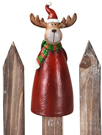 B2S BACK2SEASON Zaunfigur Elch mit Glitzer Winter Zaundeko Zaunhocker braun rot mit Schal H=19 cm