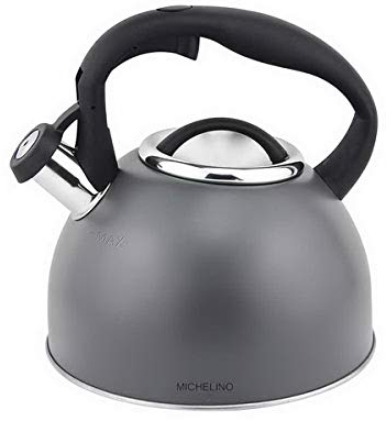 Michelino livemore Vintage Retro Flötenkessel Wasserkessel Pfeifkessel Wasserkocher Teekocher Grau