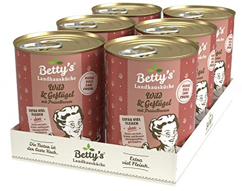 Betty's Landhausküche Hund Wild & Geflügel mit Preiselbeeren 6 x 400 g Für alle Hunderassen geeignet Hohe Bioverfügbarkeit Wir achten auf Beste Qualität