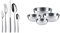 WMF Palma Edelstahl Besteck Set 6 Personen, Essbesteck Set 30 teilig Monobloc-Messer & Gourmet Schüsselset 4-teilig Edelstahl Schüsseln für die Küche 0,75l - 2,75l, Cromargan, stapelbar