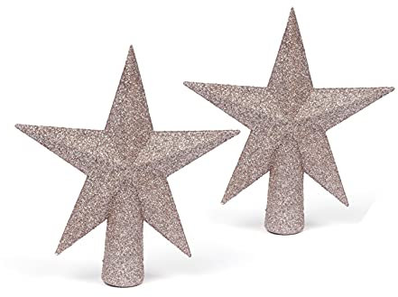 YYCRAFT Weihnachtsstern Christbaumspitze mit Glitzerstern, 15,2 cm, Weihnachtsdekoration, Champagnerfarben, 2 Stück