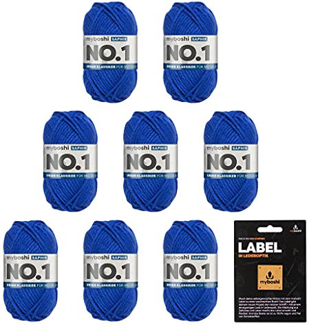 myboshi No.1 Wolle zum Häkeln und Stricken, Schnellstrickgarn, langlebige Mützenwolle, Strickwolle, Häkelwolle, mulesing-frei, Ll. 55m /50g, 30% Wolle (Merinowolle) Blau (Saphir) 8 Knäuel
