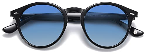 H HELMUT JUST Gafas de Sol para Mujer Hombre Redondas Polarizadas Vintage Ligero en Material TR90 y Plantilla in Acetato