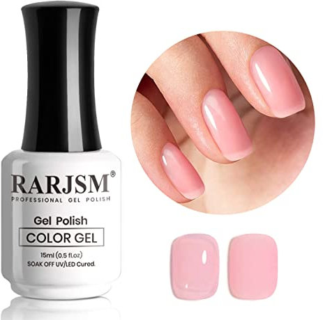 RARJSM Translucent Pink Gel Nail Polish Soak Off Clear Sheer Pink French Manicure Nude Jelly Nail Gel Polish Varnish Curing Requires 1pcs 15ml for Home Salon Nail Art DIY