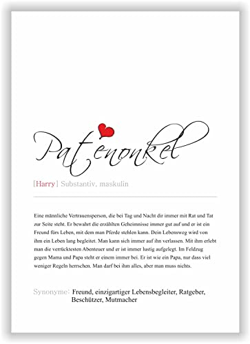 Kunstdruck Synonym Definition Patentonkel Geburtstagsgeschenk Geschenk Taufpate Poster Deko Bild Geburtstag - personalisiert mit Name des Patenonkels