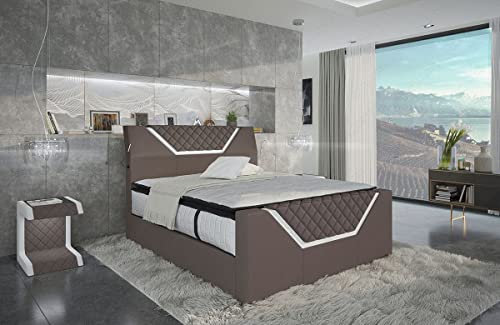 Sofa Dreams Boxspringbett Nantes Polsterbett in Mikrofaser USB Anschluss LED Licht Stauraum Bett in 140x200 160x200 180x200 200x200 200x220 (200 x 220 cm, Taupe-Weiß-m21)