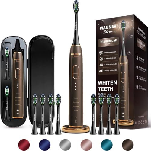 Wagner Stern IntelliBrush Series Whitening Elektrische Zahnbürste mit Drucksensor Bietet 4 Putzmodi, 3 Intensitäten, 8 weiche Bürstenköpfe und ein luxuriöses Reiseetui