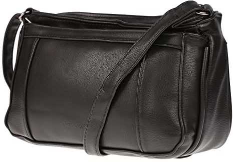 Christian Wippermann Damen Tasche Schultertasche Umhängetasche Crossover Bag Leder Optik Handtasche Schwarz