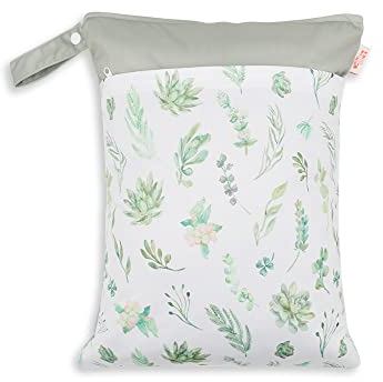 Treer Wetbags für Stoffwindeln Windeltasche Baby 30x40cm Eleganter Blumendruck Wasserdichte Organiser Beutel Nasstaschen mit Doppelt Reißverschluss - Nass-Trocken- Trennung (Saftige Pflanzen)