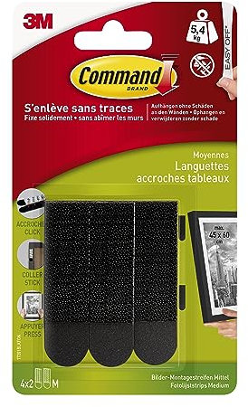 Command Languettes Accroche Tableaux 17201BLK, Moyennes, Noires, 4 x 2 languettes, 5,4 kg