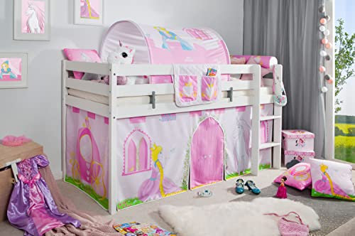 TiCAA Hochbett Prinzessin Liora inkl. Zubehör Kiefer weiß