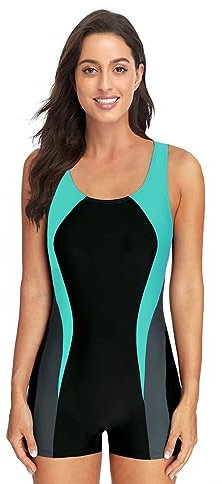 BEACHKINI Costume Intero Donna Aperto sul Retro, Costume da Bagno Competitivo, Grigio Verde, EU 42