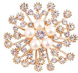 1 Damen Schneeflocke Strass Kristall Süßwasserperlen Braut Hochzeit Brosche Anstecknadel Broschen Strass Brosche, Brosche für Frauen Silber Strass Brosche Kristall Brosche Pin für Partys, Weihnachten
