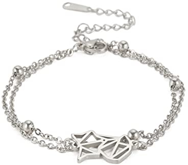 EUEAVAN Fox Layered Charm Armband Neunschwänziger Fuchsschwanz Kreative Doppelschicht Niedlich Personalisierter Armreif Schmuck Mädchen Frau Liebhaber (silber)