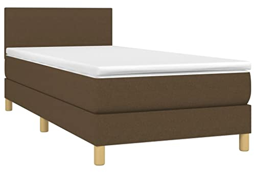 vidaXL Boxspringbett, Bettgestell mit Lattenrost, Bett Polsterbett mit Matratze, Einzelbett Schlafzimmerbett, Dunkelbraun 90x200cm Stoff