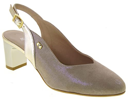 Valleverde 28240 Platino Oro Scarpe Donna Decolletè Tacco Tallone Aperto Cinturino 39