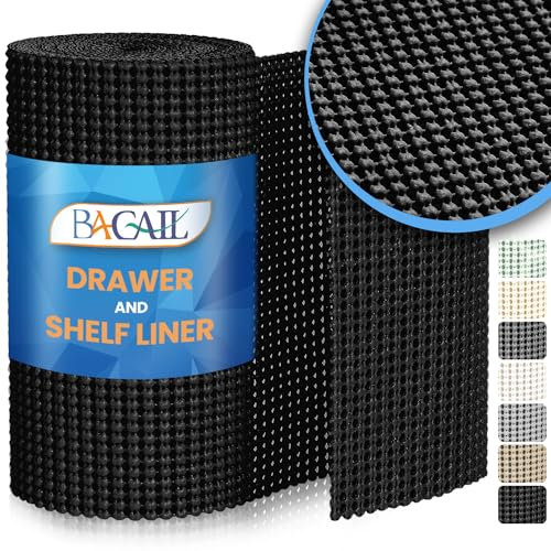 BAGAIL Revêtement de tiroir non adhésif pour armoires de cuisine, bureau, étagères, tiroirs de salle de bain, protection d'armoire – 30,5 cm x 6,1 m – Noir