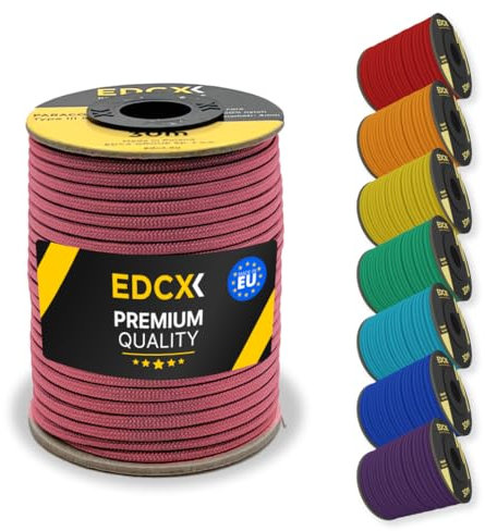 EdcX 4mm Nylon Paracord 550 30m (100 Piedi) - Tipo III, Corda 100% Nylon, Corda 7 Fili, Corda Nylon 4mm in Tinta Unita (Pastel Pink, 30 m)