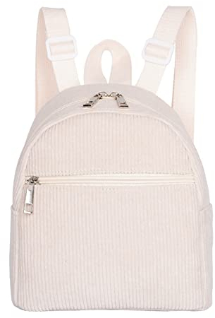 JASASCCEL Mini-Rucksack aus Kordsamt, lässiger Tagesrucksack für Damen, Reisetasche, niedliche Schultertasche, Elfenbein, Einheitsgröße, Ranzen