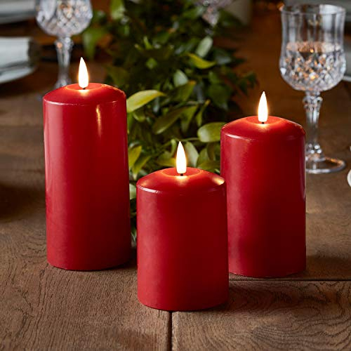 Lights4fun 3er Set TruGlow® Rote LED Kerzen Mit Fernbedienung - Echtwachskerzen Mit Timerfunktion und Flackernder Flamme