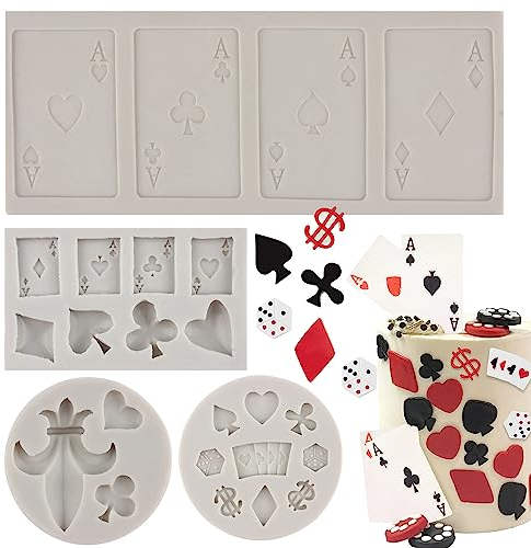 Sijiangmold Poker-Silikonformen, Casino-Spielkarte, Schokolade, Fondant, Form für Cupcake-Topper, Kuchendekoration, Schokolade, Süßigkeiten, Basteln, Gummipaste, 4 Stück