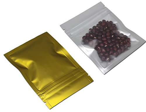 100 Pcs Matte Gold 4.7x7 inch (Inside Size 4.1x5.7 inch) Front Window Resealable Foil Zipper Lock Pouch for Zip Reclosable Lock Food Storage Bags Heat Seal Pouches Airtight Edible Grocery Pack