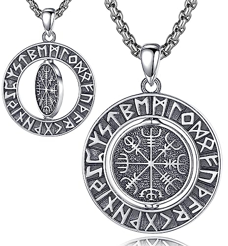 AEONSLOVE Wikinger Schmuck Herren Damen Runen Kette Silber 925 Vegvisir Anhänger Medaillon Valknut Amulett Halskette Nordischer Mythologie Schmuck Wikinger Geschenke für Männer Talisman Nordische Deko